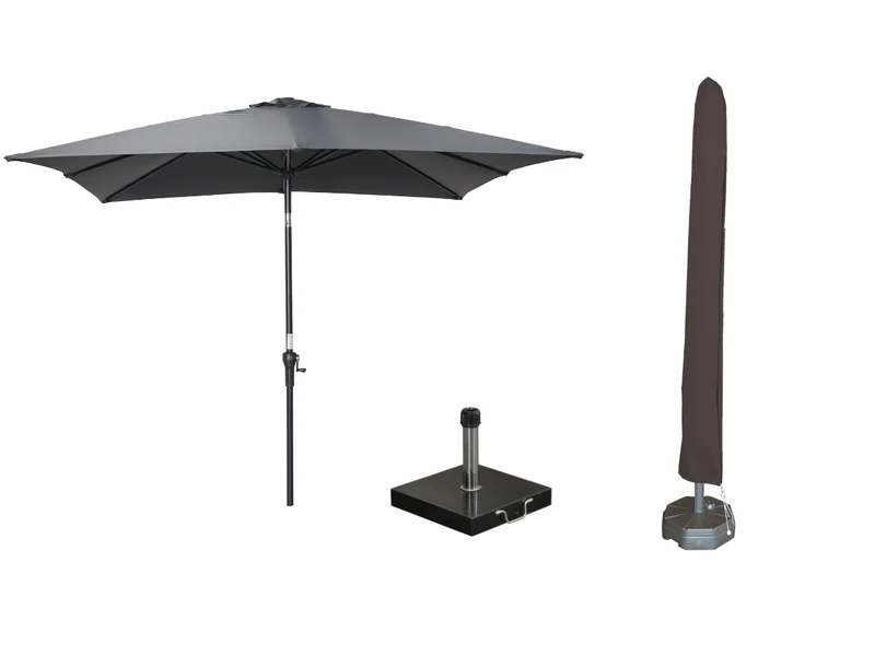 Garden Impressions Lotus parasolset 250x250 donkergrijs met voet en hoes
