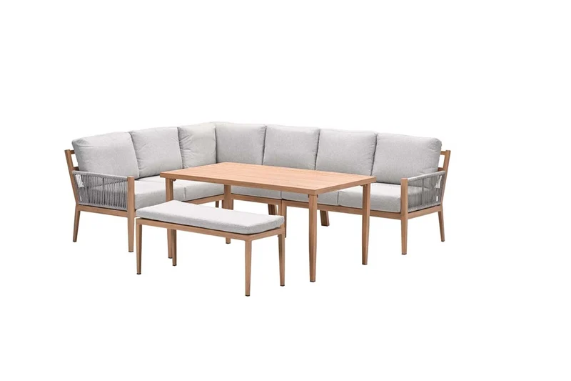 Sardinia lounge-diningset - aluminium met houtlook - 7-persoons - Garden Impressions
