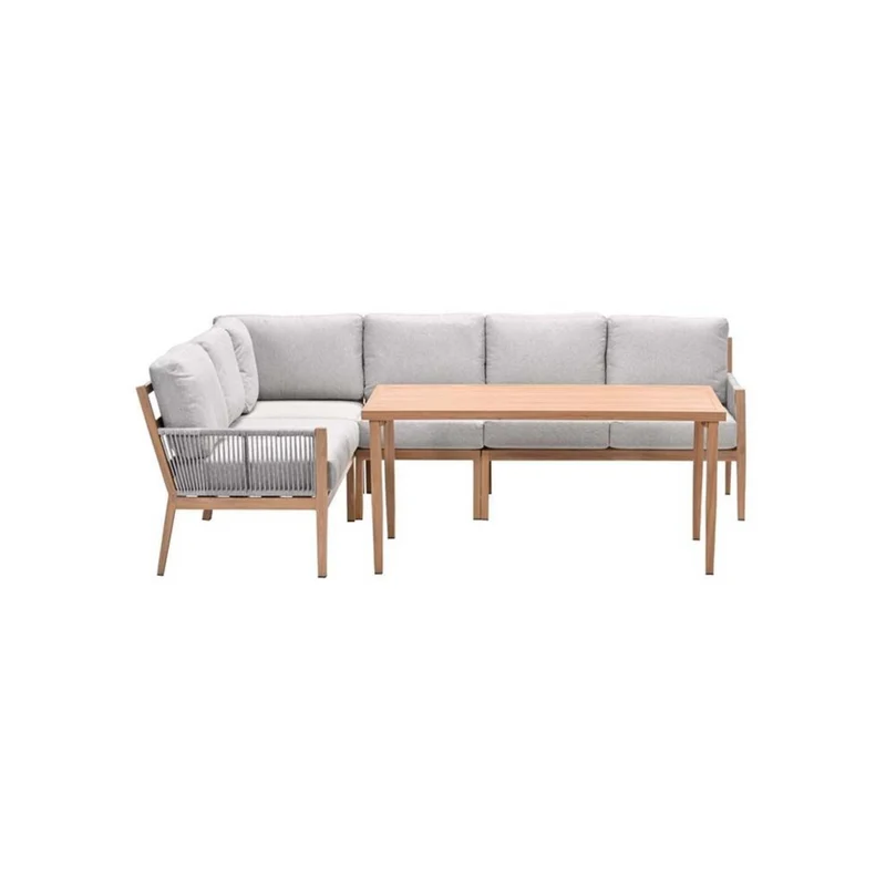 Sardinia lounge-diningset - aluminium met houtlook - 7-persoons - Garden Impressions