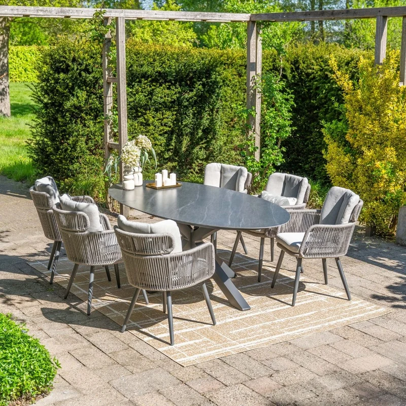 Linares XL dining tuinstoel - carbon black - rope grijs zand - valley sand - Antraciet
