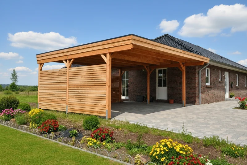 Gründach-Carport CLASSIC mit Holzblende