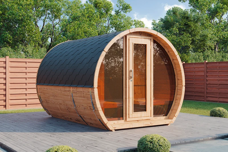 Gartensauna Sena 2333 Bausatz mit schwarzen Dachschindeln