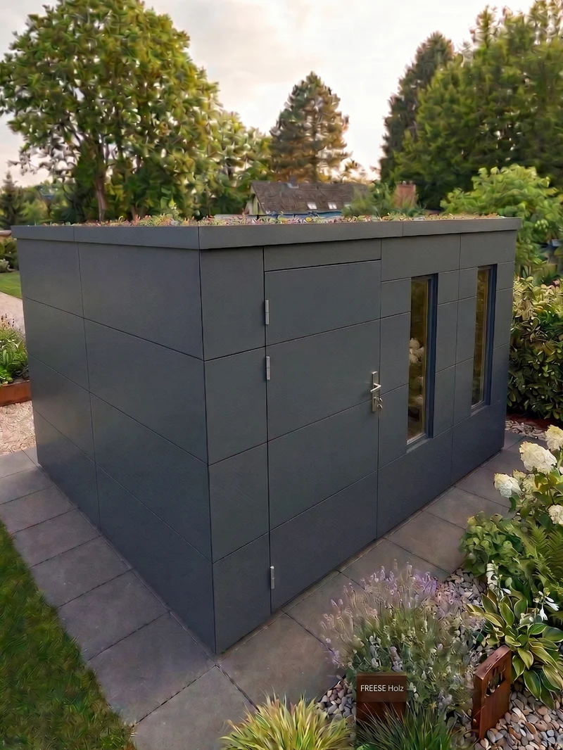 Gartenhaus KUBUS – modernes Gartenhaus mit HPL-Fassade