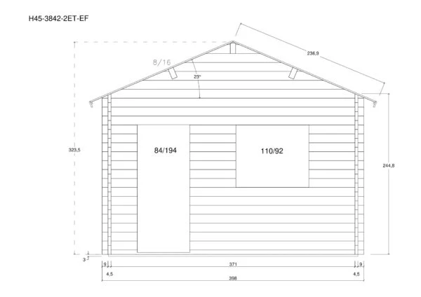 Holz-Gartenhaus / Gerätehaus H45PLUS-3842-2ET-DF-EF