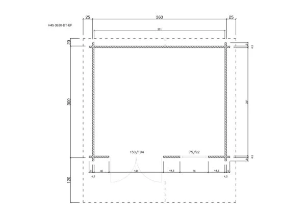 Holz-Gartenhaus / Gerätehaus H45-3630-DT-EF