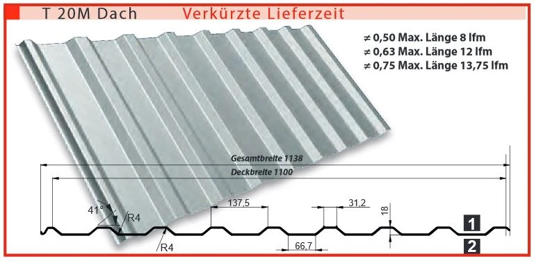 Trapezbleche Stahltrapezprofile Trapezprofile T20M