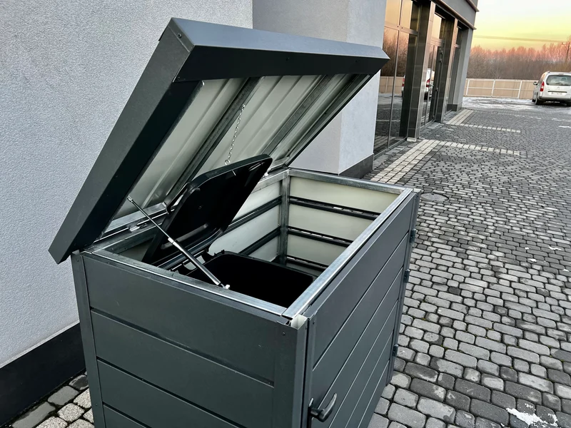 Metall-Mülltonnenbox MAFAL mit gefedertem Klappdeckel