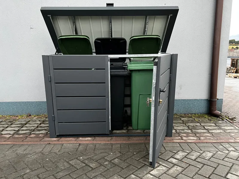 Metall-Mülltonnenbox MAFAL mit gefedertem Klappdeckel