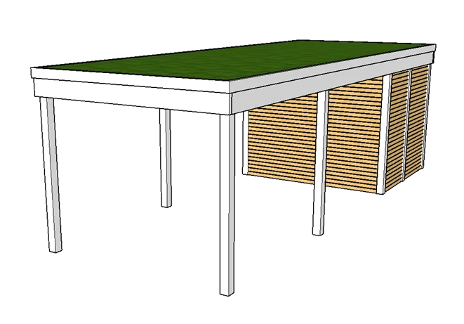 Modernes Gründach-Carport KLARE LINIE mit Abstellraum (Einzelcarport)