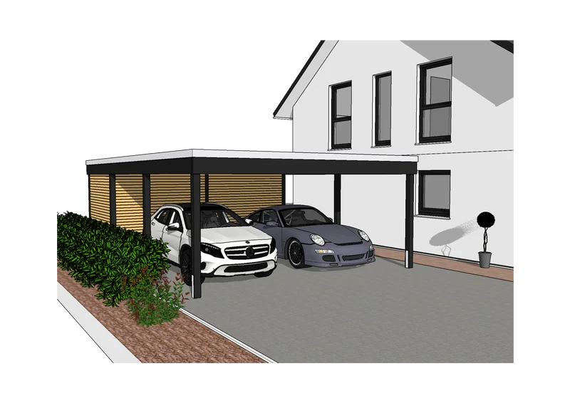 Modernes Gründach-Carport KLARE LINIE mit Abstellraum (Doppelcarport)