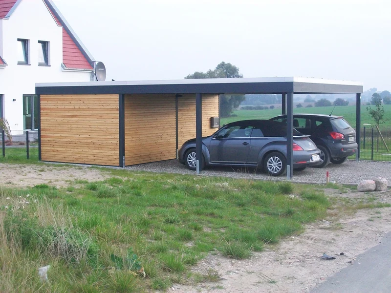 Modernes Doppelcarport KLARE LINIE mit Abstellraum
