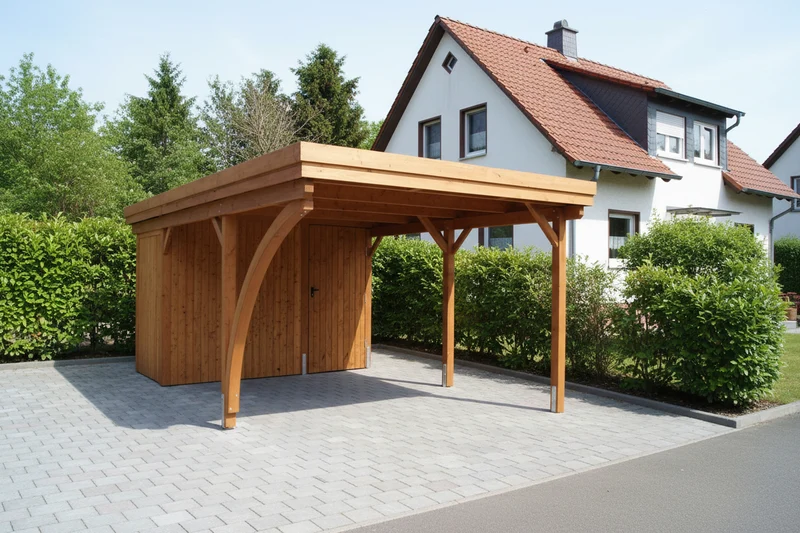 Gründach-Carport CLASSIC Holzblende mit Abstellraum (Verkleidung: Klassisches Duoprofil)