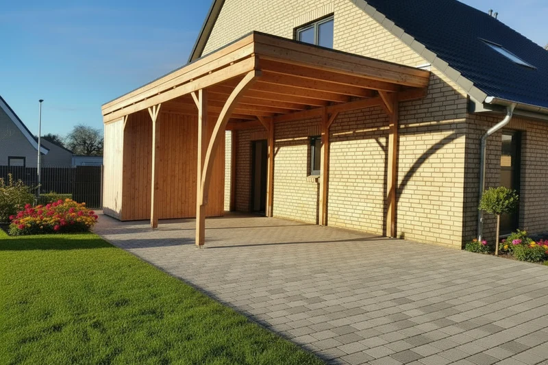 Gründach-Carport CLASSIC Holzblende mit Abstellraum (Verkleidung: Klassisches Duoprofil)