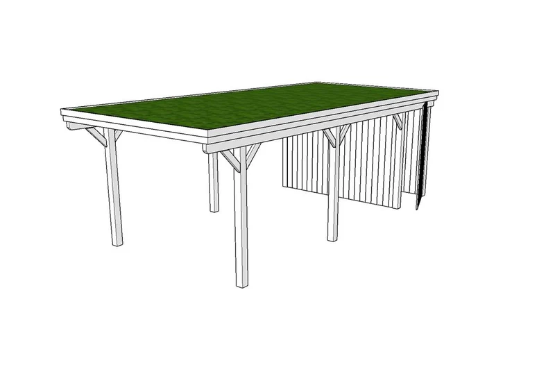 Gründach-Carport CLASSIC Holzblende mit Abstellraum (Verkleidung: Klassisches Duoprofil)