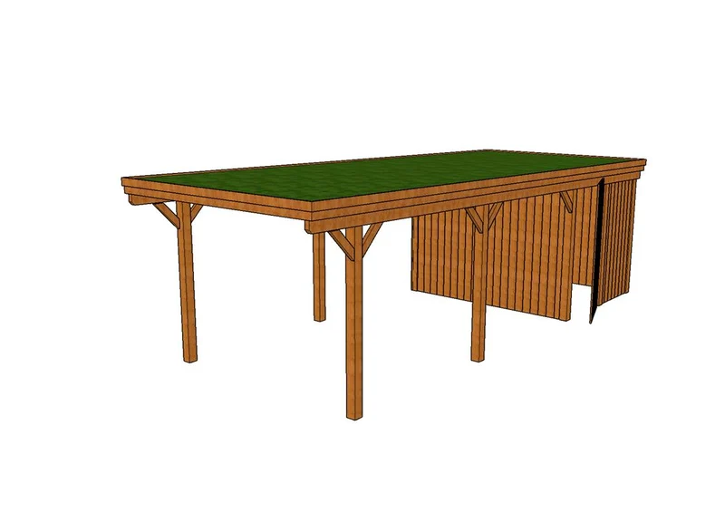 Gründach-Carport CLASSIC Holzblende mit Abstellraum (Verkleidung: Klassisches Duoprofil)