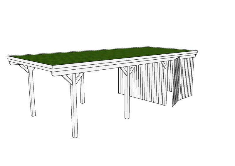 Gründach-Carport CLASSIC Holzblende mit Abstellraum (Verkleidung: Klassisches Duoprofil)