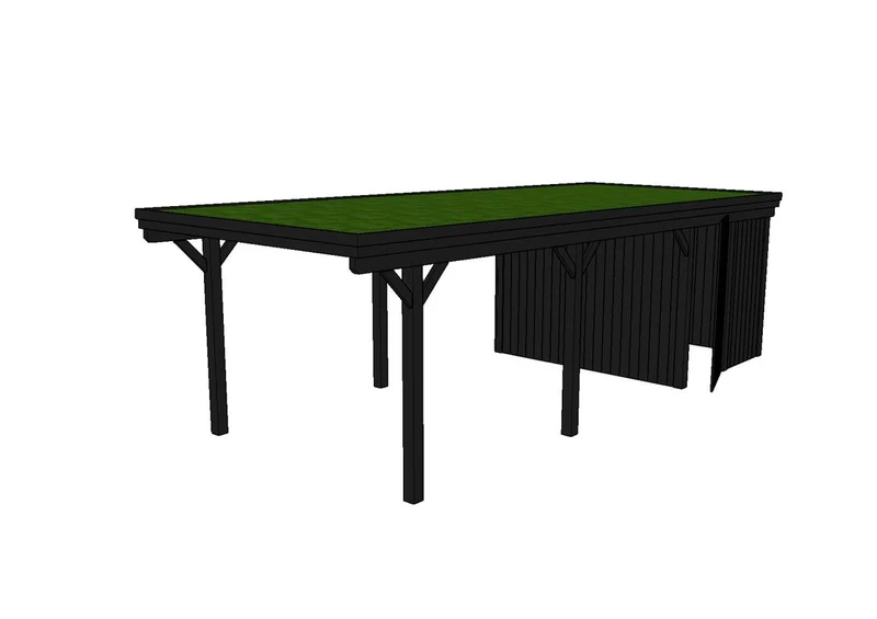 Gründach-Carport CLASSIC Holzblende mit Abstellraum (Verkleidung: Klassisches Duoprofil)