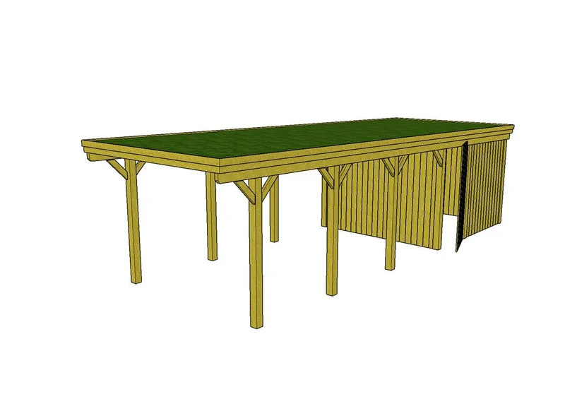 Gründach-Carport CLASSIC Holzblende mit Abstellraum (Verkleidung: Klassisches Duoprofil)