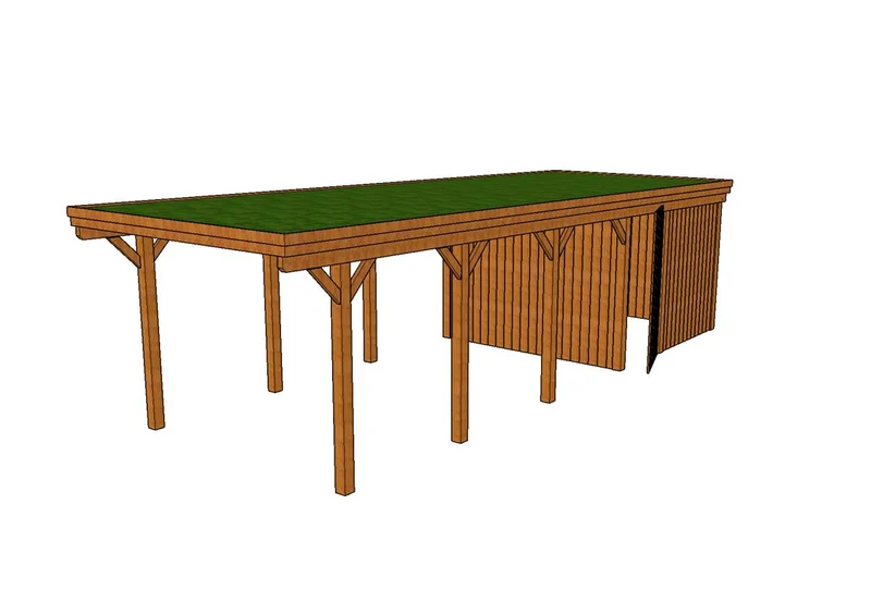 Gründach-Carport CLASSIC Holzblende mit Abstellraum (Verkleidung: Klassisches Duoprofil)