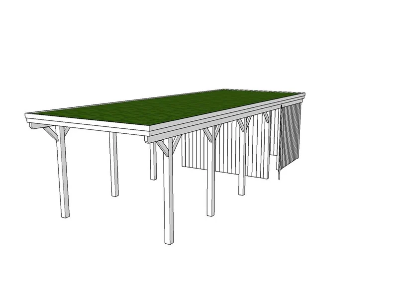 Gründach-Carport CLASSIC Holzblende mit Abstellraum (Verkleidung: Klassisches Duoprofil)
