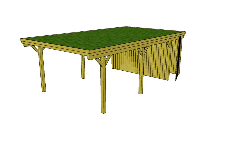 Gründach-Carport CLASSIC Holzblende mit Abstellraum (Verkleidung: Klassisches Duoprofil)