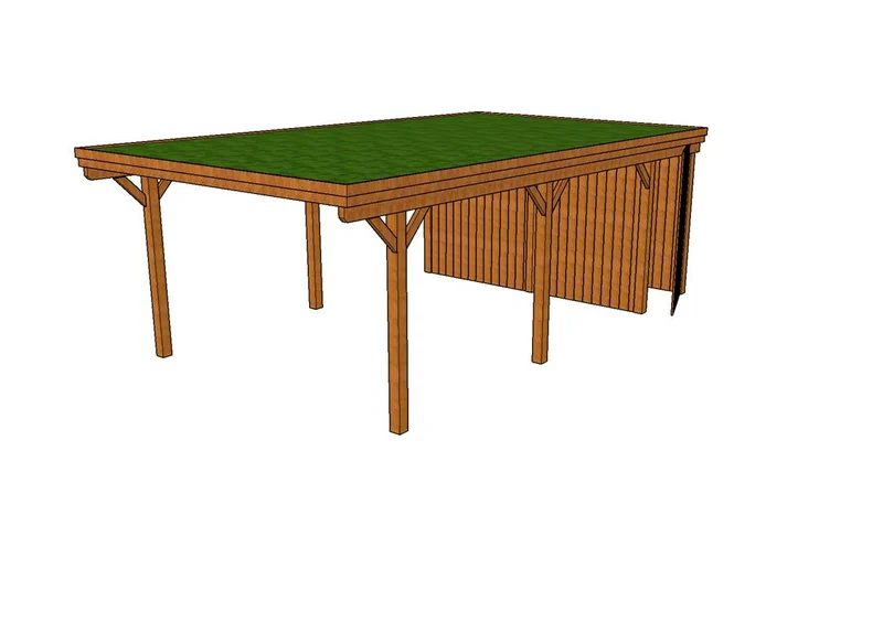 Gründach-Carport CLASSIC Holzblende mit Abstellraum (Verkleidung: Klassisches Duoprofil)