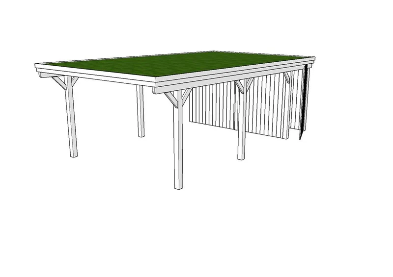 Gründach-Carport CLASSIC Holzblende mit Abstellraum (Verkleidung: Klassisches Duoprofil)