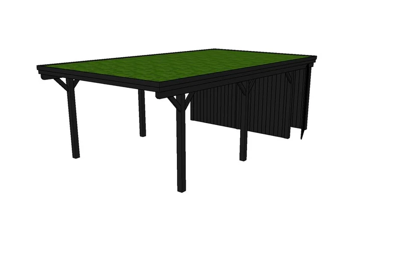 Gründach-Carport CLASSIC Holzblende mit Abstellraum (Verkleidung: Klassisches Duoprofil)