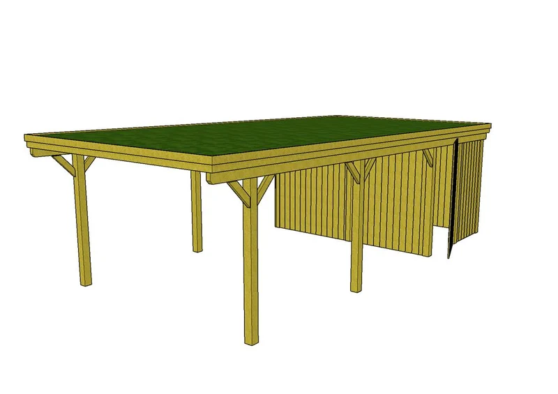 Gründach-Carport CLASSIC Holzblende mit Abstellraum (Verkleidung: Klassisches Duoprofil)