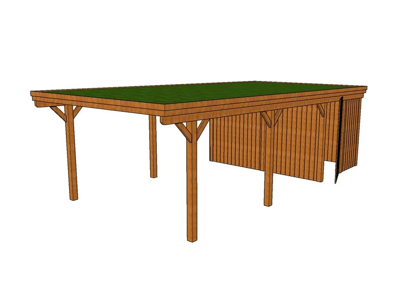 Gründach-Carport CLASSIC Holzblende mit Abstellraum (Verkleidung: Klassisches Duoprofil)