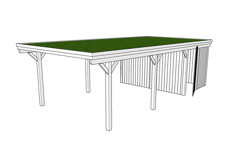 Gründach-Carport CLASSIC Holzblende mit Abstellraum (Verkleidung: Klassisches Duoprofil)