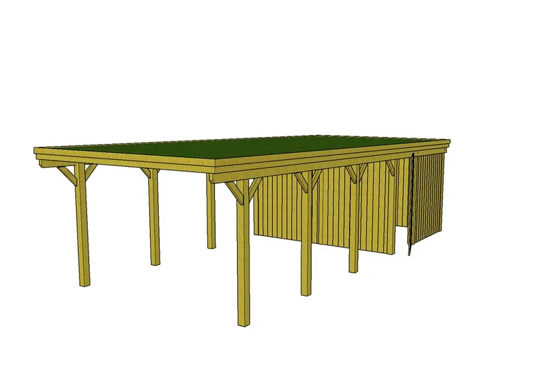 Gründach-Carport CLASSIC Holzblende mit Abstellraum (Verkleidung: Klassisches Duoprofil)
