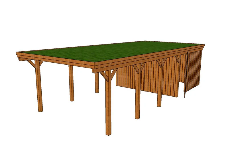 Gründach-Carport CLASSIC Holzblende mit Abstellraum (Verkleidung: Klassisches Duoprofil)