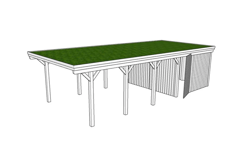 Gründach-Carport CLASSIC Holzblende mit Abstellraum (Verkleidung: Klassisches Duoprofil)