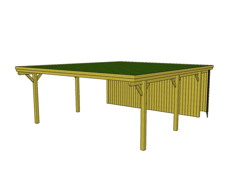 Gründach-Carport CLASSIC Holzblende mit Abstellraum (Verkleidung: Klassisches Duoprofil)