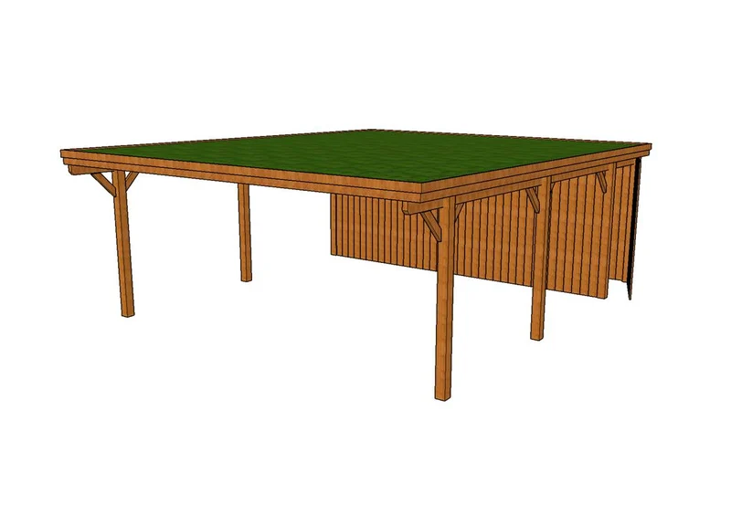 Gründach-Carport CLASSIC Holzblende mit Abstellraum (Verkleidung: Klassisches Duoprofil)