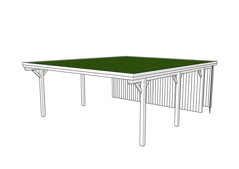 Gründach-Carport CLASSIC Holzblende mit Abstellraum (Verkleidung: Klassisches Duoprofil)