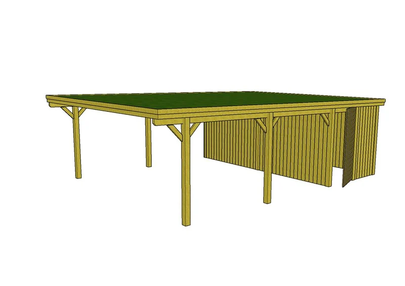 Gründach-Carport CLASSIC Holzblende mit Abstellraum (Verkleidung: Klassisches Duoprofil)