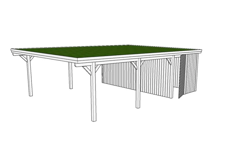 Gründach-Carport CLASSIC Holzblende mit Abstellraum (Verkleidung: Klassisches Duoprofil)