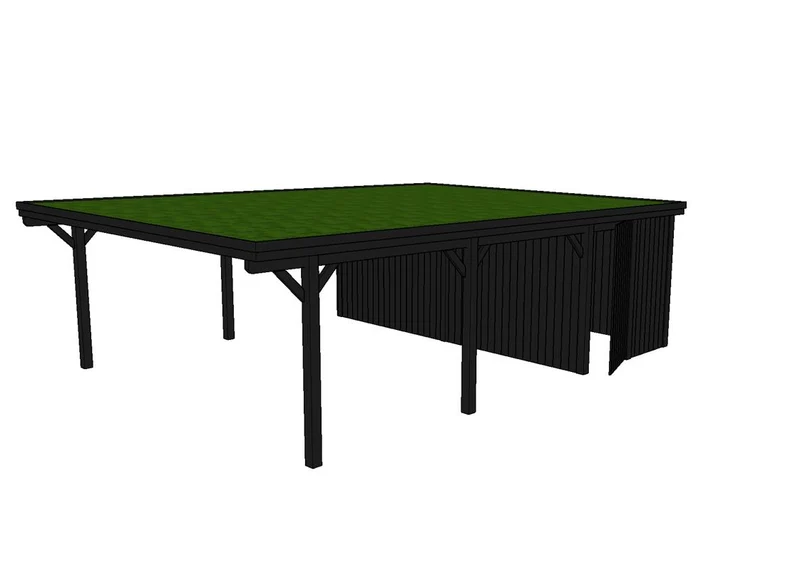 Gründach-Carport CLASSIC Holzblende mit Abstellraum (Verkleidung: Klassisches Duoprofil)