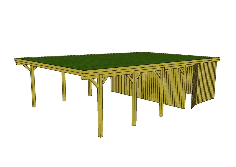 Gründach-Carport CLASSIC Holzblende mit Abstellraum (Verkleidung: Klassisches Duoprofil)