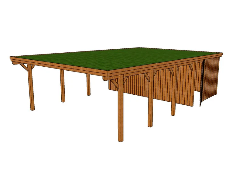 Gründach-Carport CLASSIC Holzblende mit Abstellraum (Verkleidung: Klassisches Duoprofil)