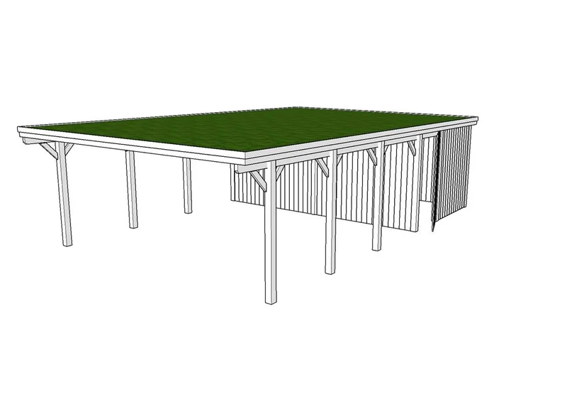 Gründach-Carport CLASSIC Holzblende mit Abstellraum (Verkleidung: Klassisches Duoprofil)