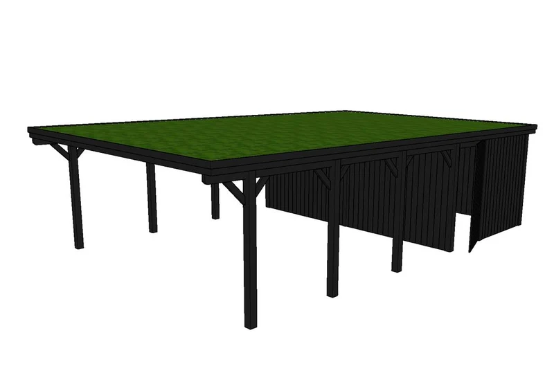 Gründach-Carport CLASSIC Holzblende mit Abstellraum (Verkleidung: Klassisches Duoprofil)