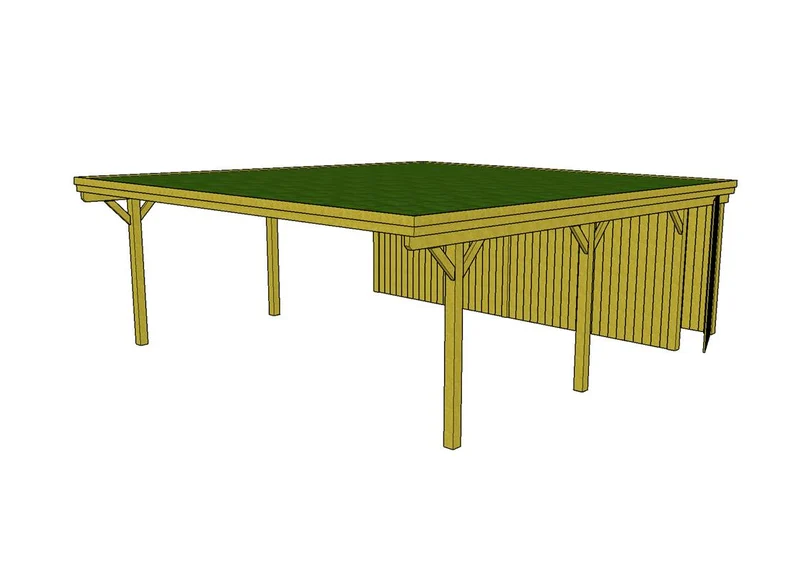 Gründach-Carport CLASSIC Holzblende mit Abstellraum (Verkleidung: Klassisches Duoprofil)