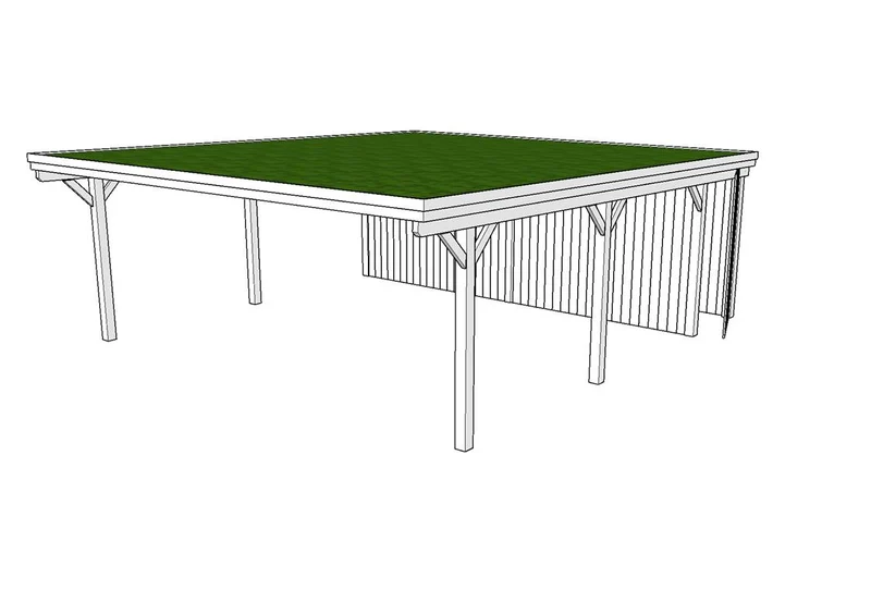Gründach-Carport CLASSIC Holzblende mit Abstellraum (Verkleidung: Klassisches Duoprofil)