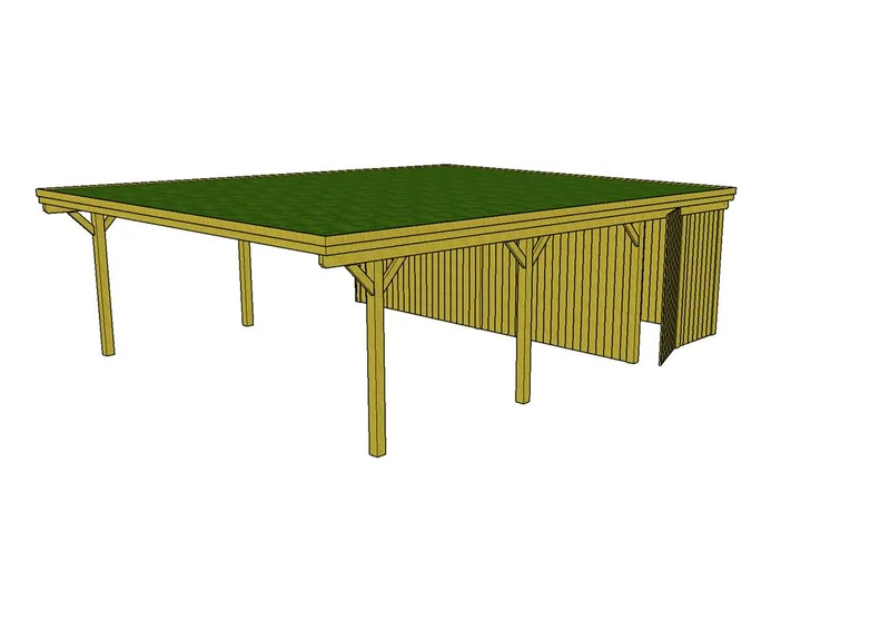 Gründach-Carport CLASSIC Holzblende mit Abstellraum (Verkleidung: Klassisches Duoprofil)
