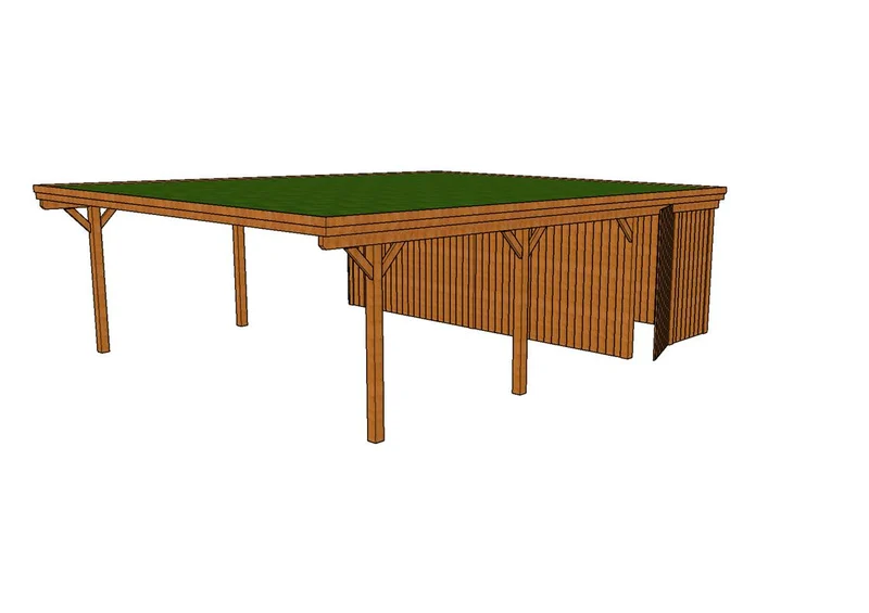 Gründach-Carport CLASSIC Holzblende mit Abstellraum (Verkleidung: Klassisches Duoprofil)