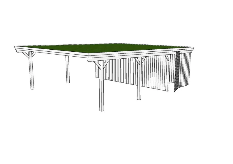 Gründach-Carport CLASSIC Holzblende mit Abstellraum (Verkleidung: Klassisches Duoprofil)