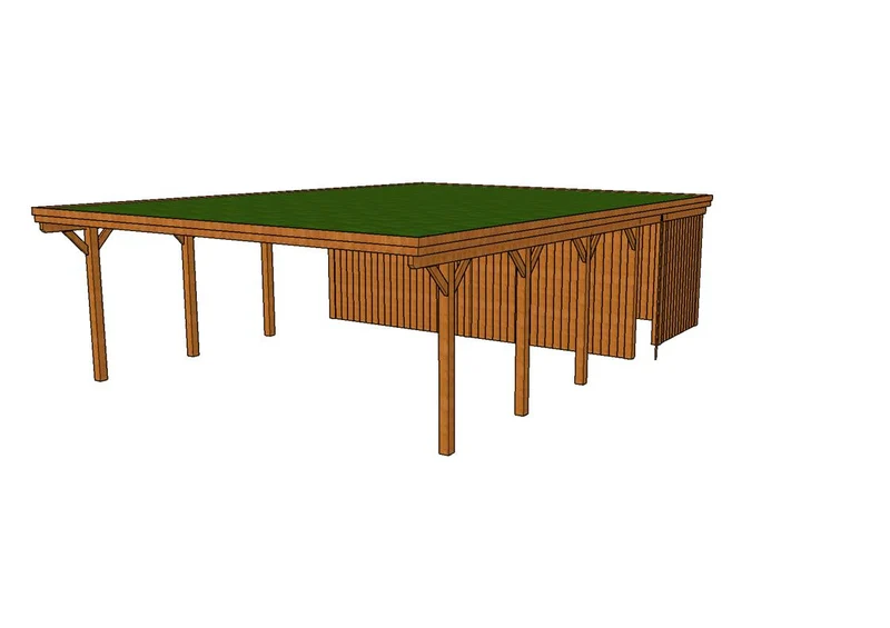 Gründach-Carport CLASSIC Holzblende mit Abstellraum (Verkleidung: Klassisches Duoprofil)